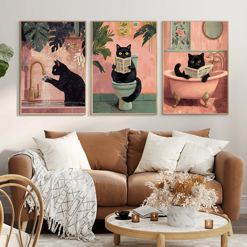 Home Bathroom Sink - Funny Black Cat Bathroom Diamond Wall
