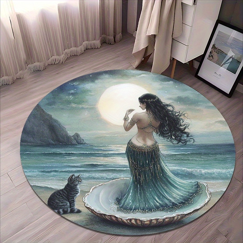 Home Bathroom Scene - Mermaid and marine scene Flannel-printed round