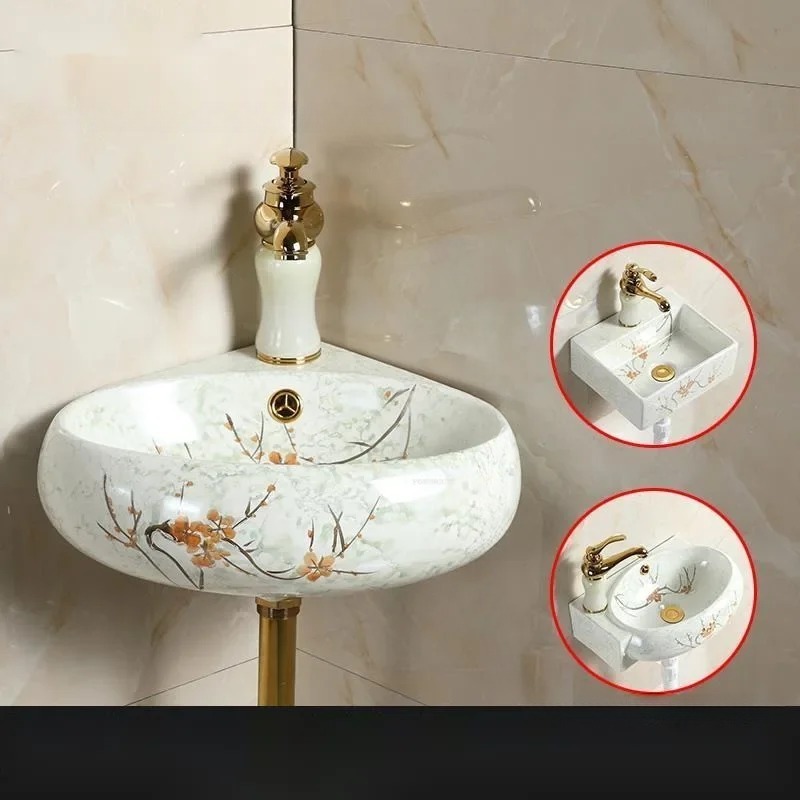 & Ceramic Corner Triangle Wall - Home Bathroom Sink ulasan dan harga