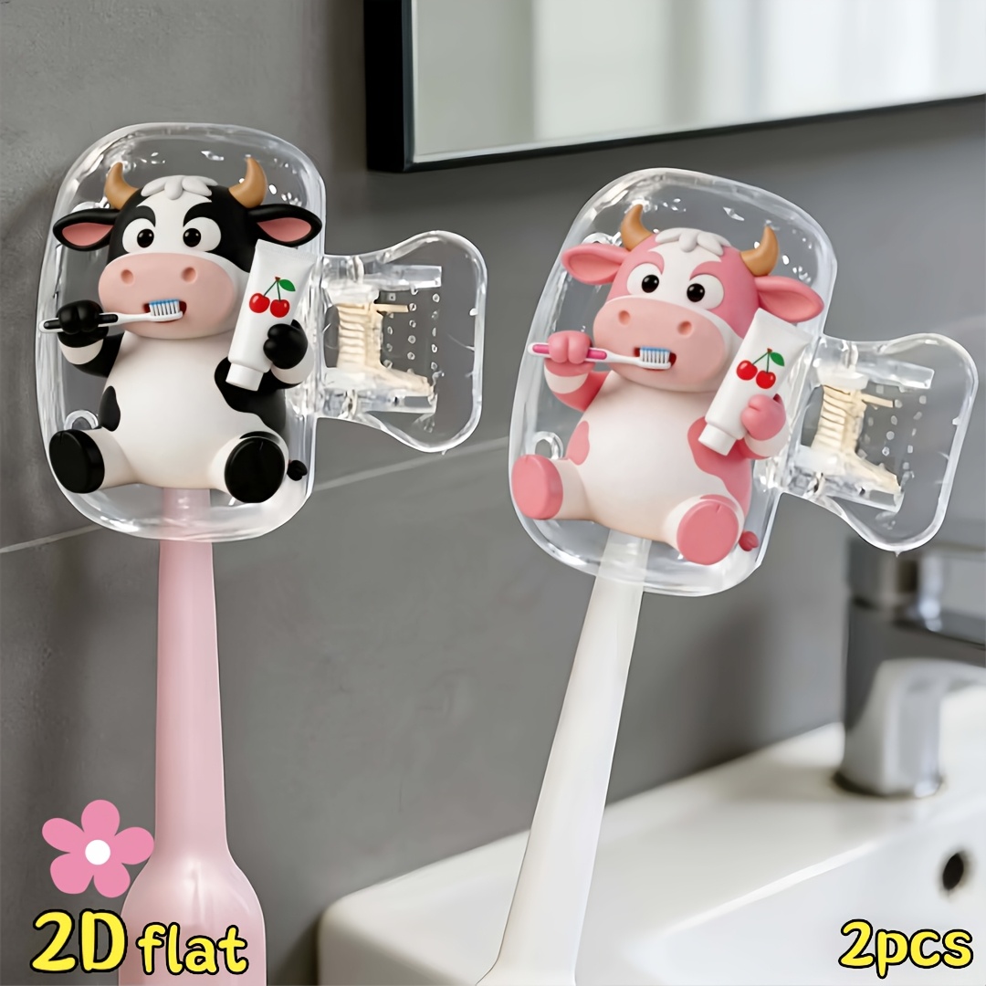 2pcs Cow Toothbrush Holder Tra - Home Essentials Bathroom Storage ulasan dan harga