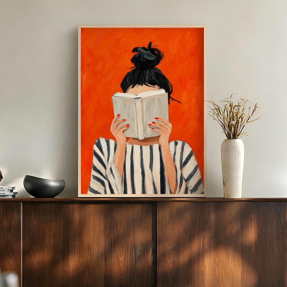 Orange Cozy Women Reading Coff - Home Bathroom Scene ulasan dan harga