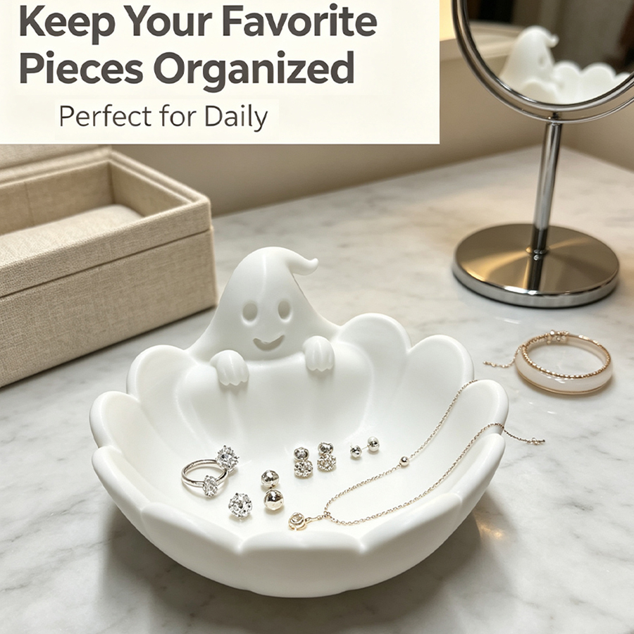 Matte White 3D Cute Ghost-Shap - Home Essentials Bathroom Storage ulasan dan harga